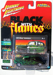 JOHNNY LIGHTNING STREET FREAKS BLACK W/FLAMES 1957 CHEVY AMBULANCE RR 1/2,500 B