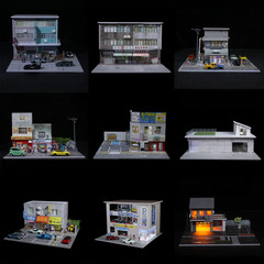 Diorama 1/64 Car Garage Model LED Lighting City Parking Lot Building Scene Model