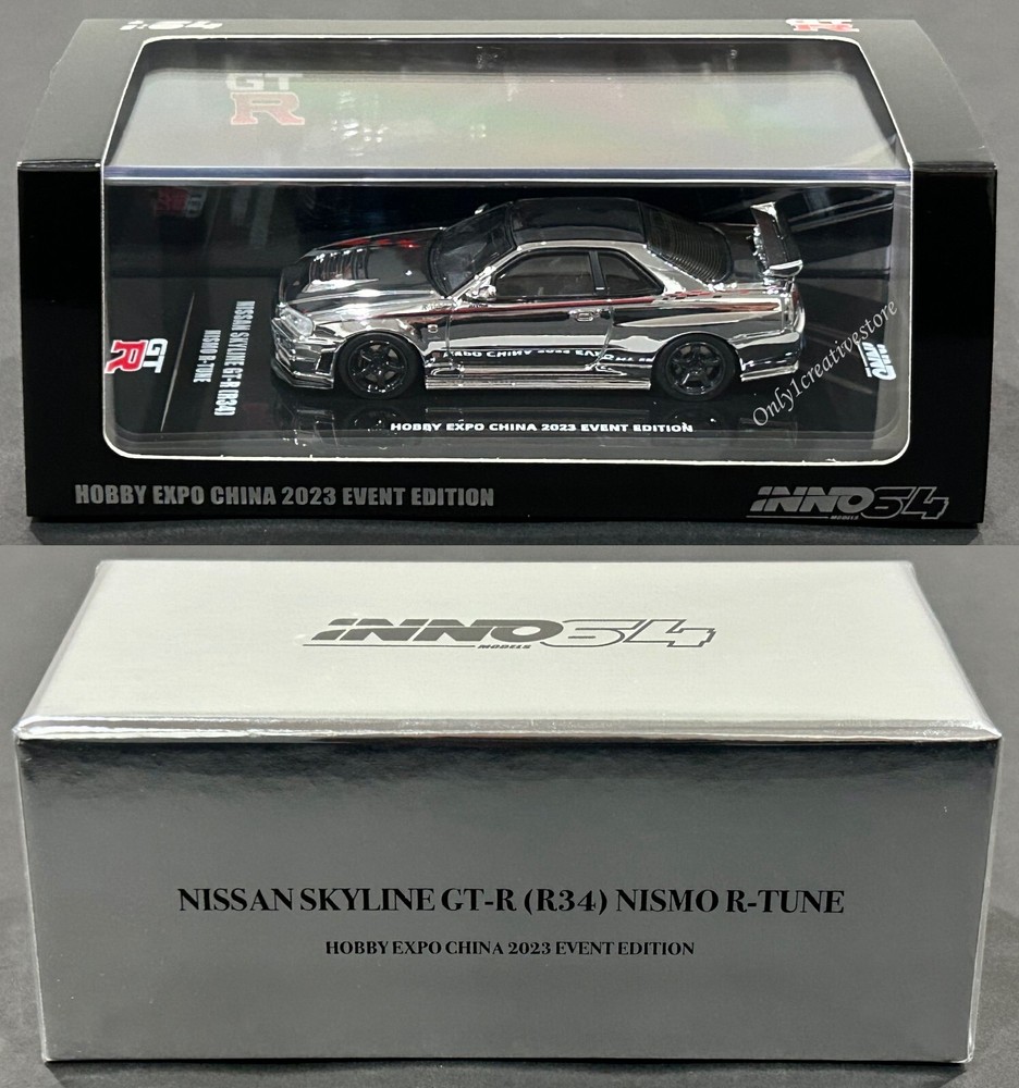 INNO64 Nissan Skyline GT-R R34 Nismo R-Tune Silver Chrome Hobby Expo China. 1:64
