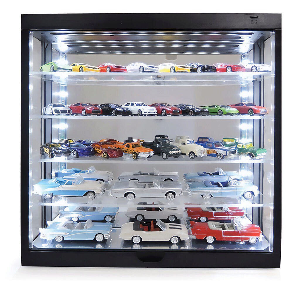 1:64 Scale Wall Mount 5 Tier LED Display Case with Mirror Back