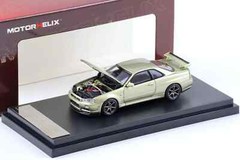 NISSAN SKYLINE GT-R R34 V-SPEC II JADE HOOD OPENS 1/64 DIECAST CAR MOTOR HELIX