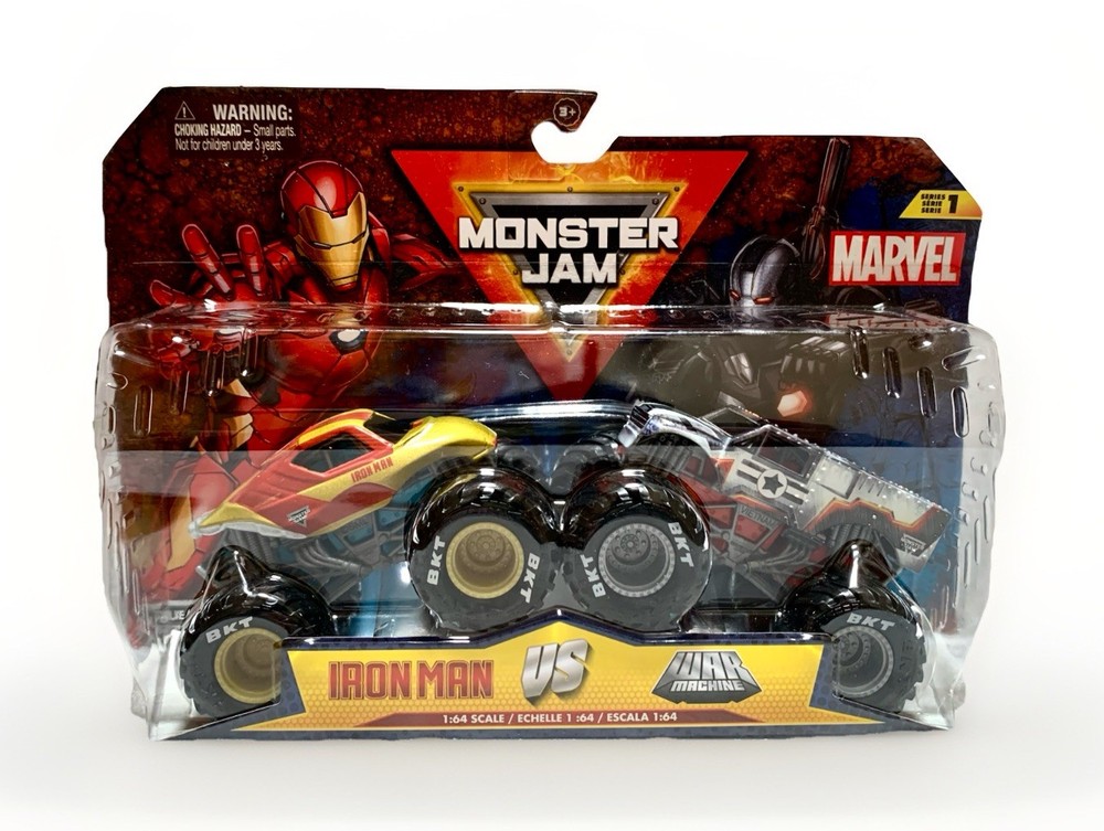 NEW Monster Jam IRON MAN vs WAR MACHINE Die-Cast Dual Monster Truck Set 1:64
