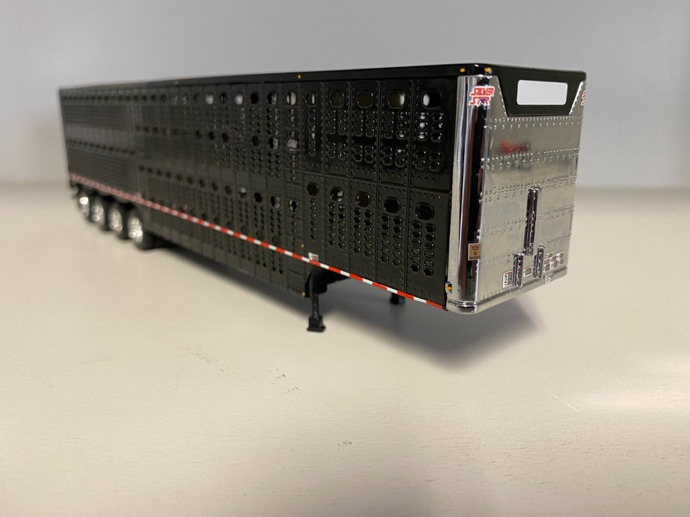 BLACK DCP 1/64th Cattle Trailer QUAD Axle W/ SINGLE TAG AXLE CHROME FRONT