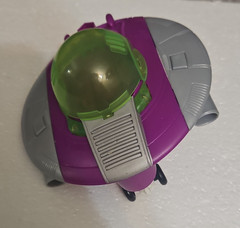 UFO Disc Spacecraft Toy Vehicle w/ Wheels, Dome Canopy, Purple, Gray, and Green