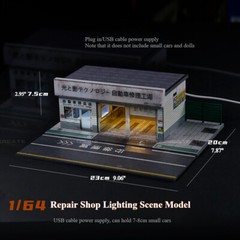 Diorama 1:64 Car Parking Lot Models LED Lighting City Repair Shop Scene Display