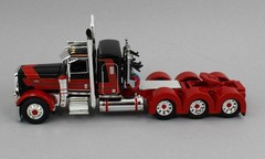 DCP 1:64 *RED & BLACK* Peterbilt 389 36″ Flattop HEAVY HAUL Lowboy Jeep Stinger