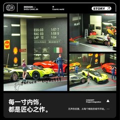 Diorama 1/64 Car Garage Model LED Lighting Car Showroom Parking Lot Scene Model