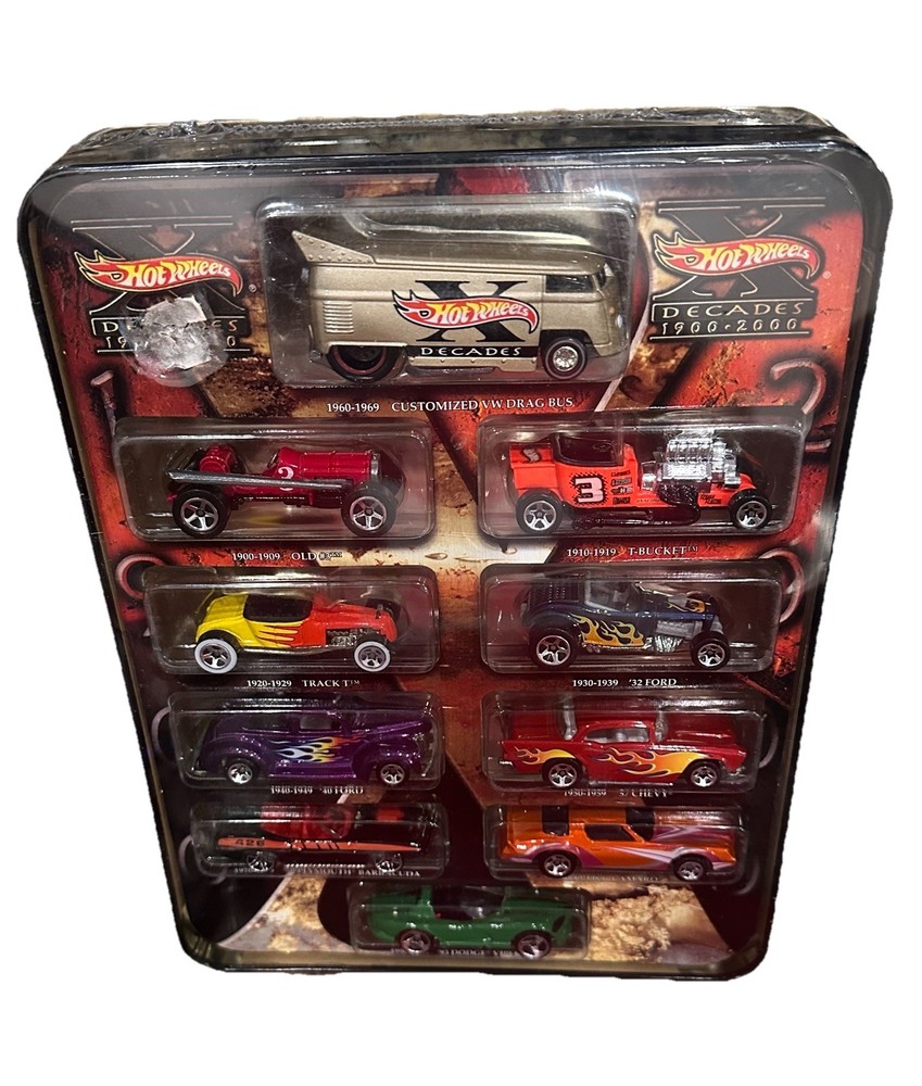 Hot Wheels Decades 1900-2000 Tin Car Set 10 Cars Drag Bus New Sealed