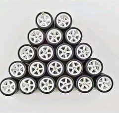 10 Sets Advan V2 5 Spoke White 11mm Rims & Real Rider Rubber Tires Hot Wheels