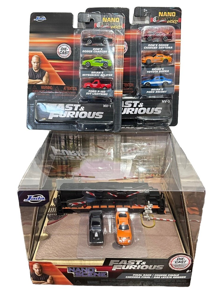 Jada NANO HOLLYWOOD RIDES Fast & Furious Diecast Lot of 3 w/ Final Race Scene