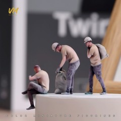3pcs 1/64 construction worker Men Scene Prop Miniature Figures Doll Model Toy