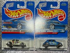 VW BUG HOT WHEELS SURF N FUN ARTISTIC LICENSE LOT OF 2 ALL METAL BODY + CHASSIS