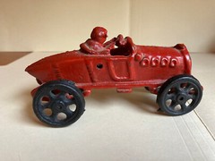 Red Race Car Cast Iron Toy With Driver – Vintage