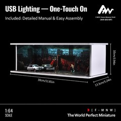 Diorama 1/64 Post-Apocalyptic Garage Model LED Parking Lot Display Case Building