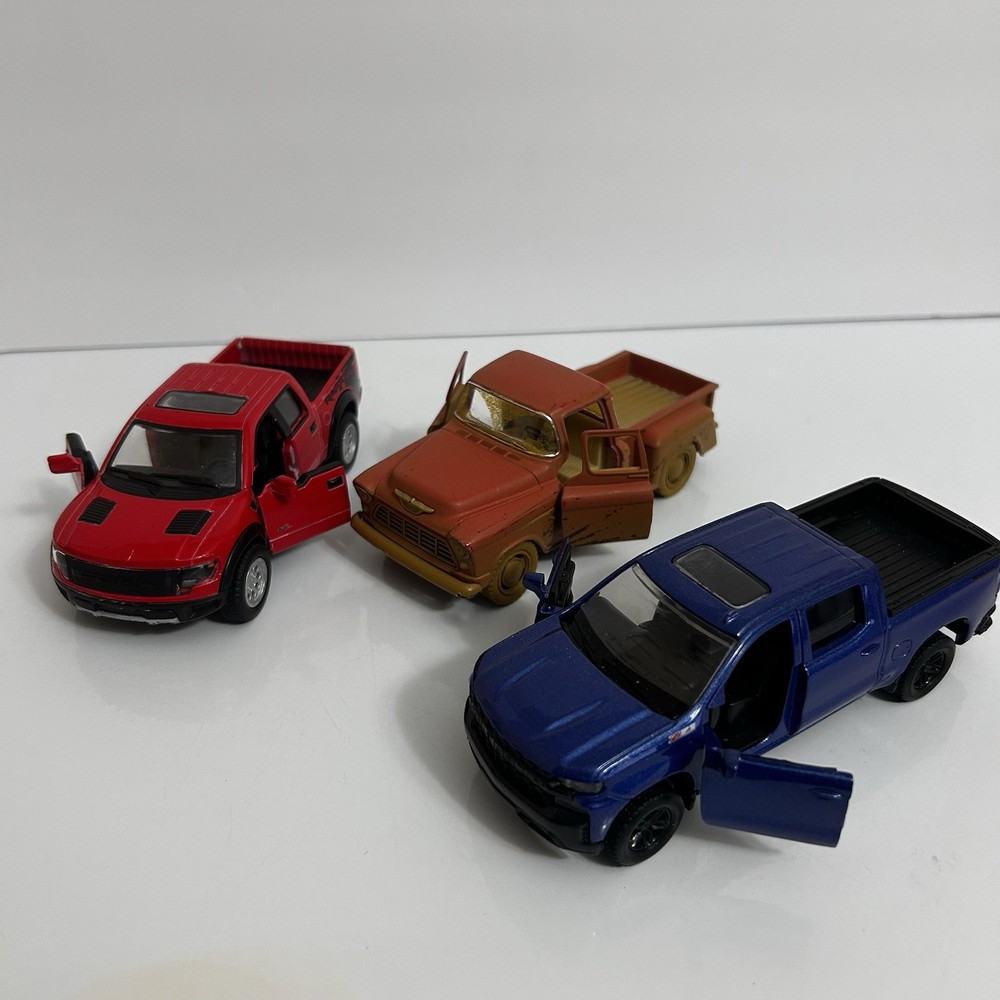 Lot of 3 Die Cast Pickup Trucks 1:43 1:46 1:32 + Random 3 Hotwheels 1:64 Trucks