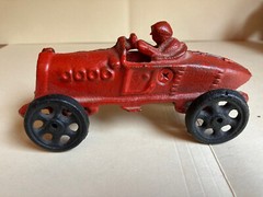 Red Race Car Cast Iron Toy With Driver – Vintage