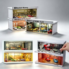 US 1/64 Garage Diorama Model LED Light City Parking Scene Diecast Car Display
