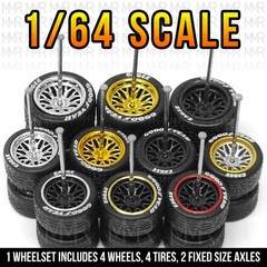 1/64 Scale 20 SPOKE BBS LM Tread Real Rider Wheels Rims Rubber Tire Set for Hot