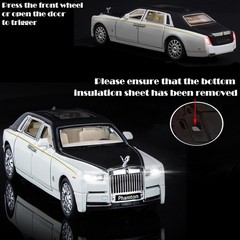White Alloy Diecast Toy Cars Phantom Model Collectibles with Sound & Light Effec