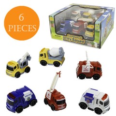 6 Pcs Police Car Ambulance Fire Truck Mini Push and Go Friction Toy Car Playset