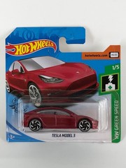 Hot Wheels Tesla Model 3 Red HW Green Speed 1/5 Short Card