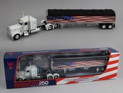 DCP 1:64 *WHITE AMERICA 250* Peterbilt 389 48″ Flattop w/Wilson Grain Trailer