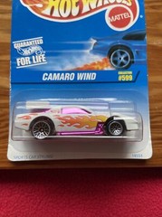 1997 Hot Wheels Blue Card Collector #599 CHEVROLET CAMARO Wind LW White Pink Car