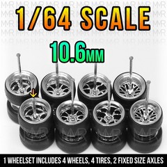 1/64 Scale CHROME STANCE ALLOY v2 Real Rider Wheels Rims Tires Set for Hot
