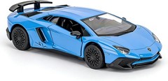 Diecast 1/36 Scale Blue Toy Car Pull Back Action Open Doors Lights For Kids Gift