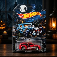 2016 Hot Wheels Happy Halloween 2/8 AUDACIOUS Red w/Gray Wheels Gray OH5 Spokes