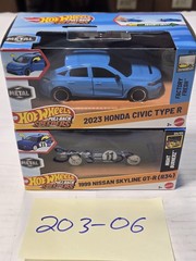 Hot Wheels Pull-Back Speeders Civic Type R Skyline GT-R Blue 2-Car Set New