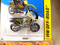 2014 Hot Wheels #129 HW Off-Road/HW Moto HW450F Purple-Lime w/Chrome Lace Spokes
