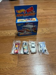 GETTY HOT WHEELS 1989 SET OF4 DIECAST TOY CARS & GETTY STO&GO TOY MINI MARKET