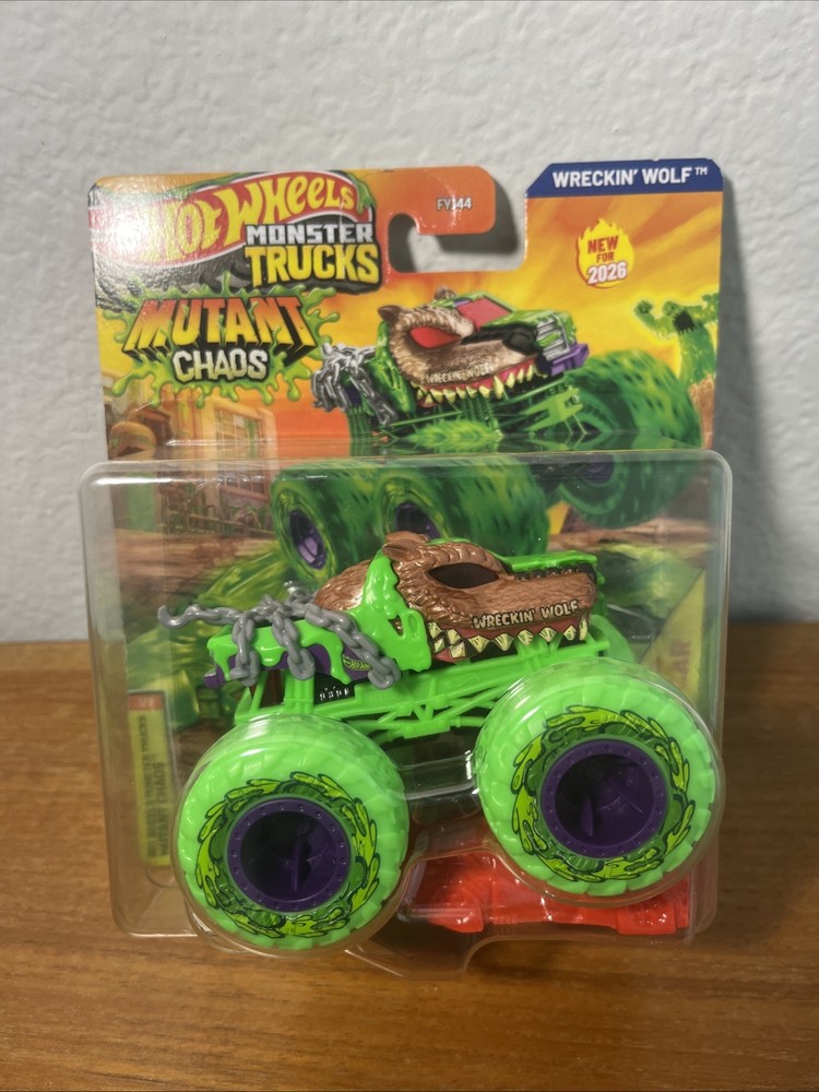 RARE 2026 Hot Wheels Monster Trucks Mutant Chaos Wreckin Wolf 1:64 Toy