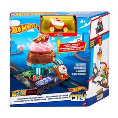 Hot Wheels City Downtown Ice Cream Swirl Playset, Plastic Track Set with…
