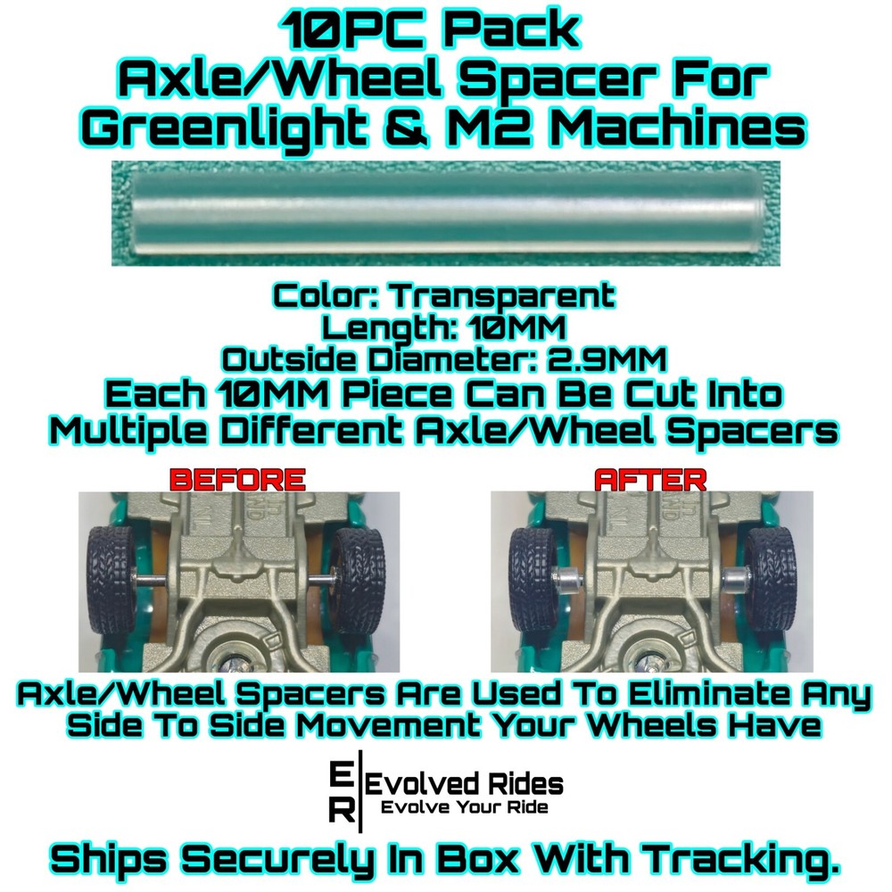 Axle / Wheel Spacer 10PC CLEAR 1/64 Scale For M2 Machines & Greenlight