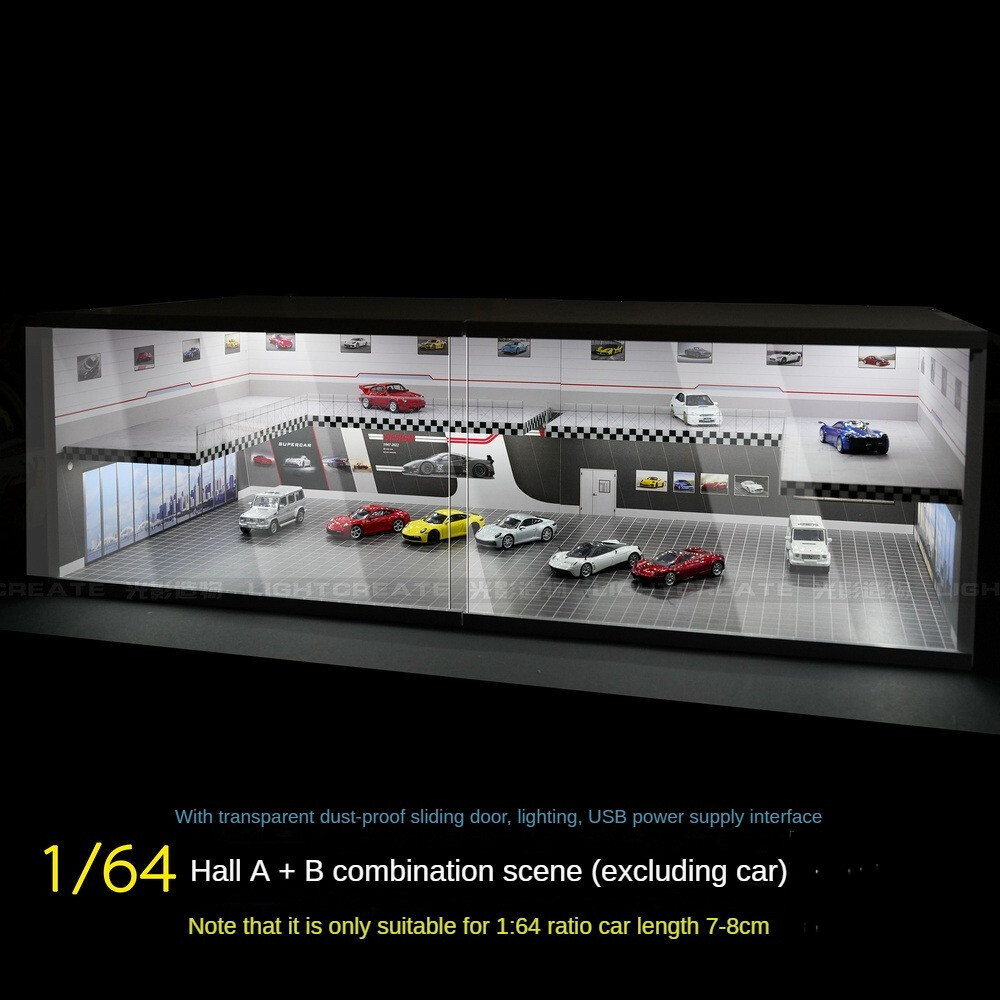 1/64 Diorama Car Garage Model LED Lighting Car Showroom Parking Lot Scene Model