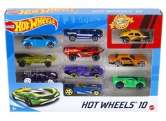 Hot Wheels Set of 10 1:64 Scale Toy Trucks and Cars for Kids 10-Pack, Blue