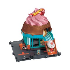 Hot Wheels City Downtown Ice Cream Swirl Playset, Plastic Track Set with…