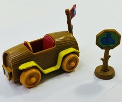 Smurfs Log Car Vehicle JAKKS Pacific 2008 Peyo Brown Plastic Flag Wagon Cart