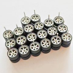 10 Sets – Silver TE37 6 Spoke – Hot Wheels Rims & Real Riders Rubber Tires 1/64