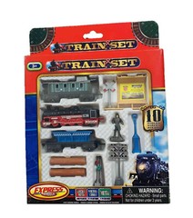 Diecast Metal and Plastic Train Set ~ Engine, Blue Coal Car, Caboose (10 Pieces)