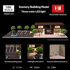 1/64 Diorama Diecast Car Garage Model LED Street Parking Lot Scene Buildings US