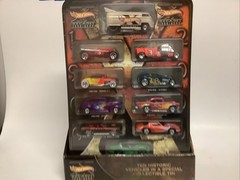 Hot Wheels Decades 1900-2000 Ten Vehicles Cars In Tin with Stand Box
