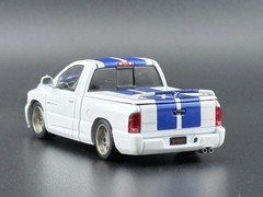 SHOOM64 2003 Dodge Ram SRT-10 Pickup White with Blue Racing Stripes 1/64