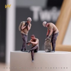 3pcs 1/64 construction worker Men Scene Prop Miniature Figures Doll Model Toy