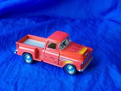 KINSMART 1955 Chevrolet Step Side Pickup 1/32 Pull Back Orange w/ Flames