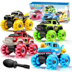 4 Pack Monster Truck Toys for 2 3 4 5 6 7 Year Boys, Light-Up Car Toys with L…
