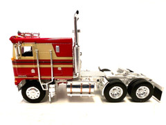 DCP / FIRST GEAR 1/64 SCALE KENWORTH K-100 FLAT TOP, RED & BEIGE, BLACK STRIPES