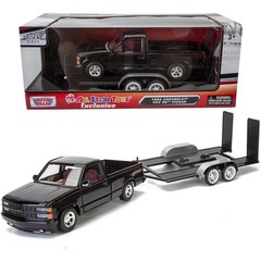 1992 Silverado C1500 454SS, Black with Red Interior, and Towing Trailer, 1:24…